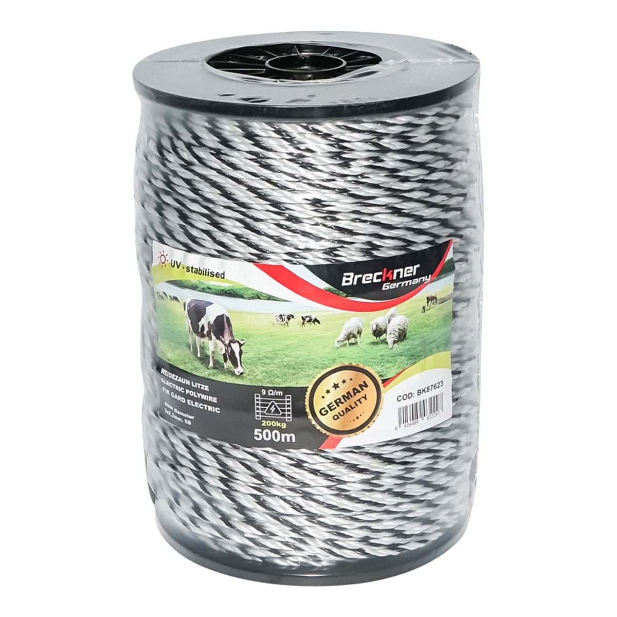 Rola fir alb-negru fi 4 mm 3x0.2mm SS 500m gard electric Breckner Germany